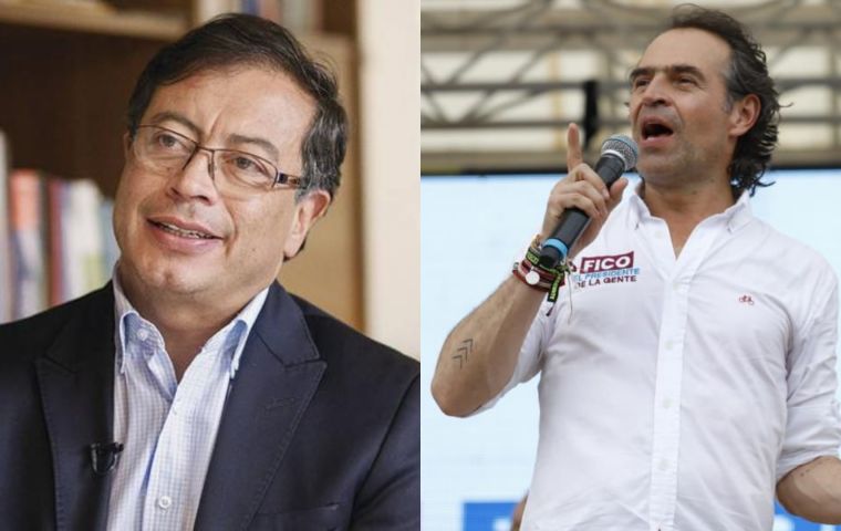 Gustavo Petro, exguerrillero, exalcalde de Bogotá, lidera con 37,9% de intención de voto y le sigue Fico Gutiérrez, exalcalde de Medellín con 30,8%