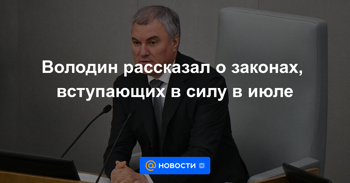 Volodin habló sobre las leyes que entran en vigor en julio