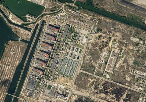 El 13 de agosto se ve una imagen satelital de la planta de energía nuclear Zaporizhzhia en Enerhodar, Ucrania.
