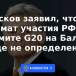 Peskov dijo que aún no se ha determinado el formato de la participación de Rusia en la cumbre del G20 en Bali.