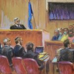 Un boceto de la sala del tribunal del veredicto que se lee en un tribunal de Manhattan