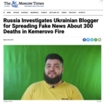 Se utiliza una imagen de un joven barbudo grande con una camisa amarilla para ilustrar una historia del Moscow Times cuyo titular es