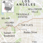 Mapa que muestra Los Ángeles y la ubicación de Trousdale Estates y otros vecindarios