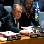 El ministro de Relaciones Exteriores de Rusia, Sergey Lavrov, preside una reunión del Consejo de Seguridad en la sede de la ONU en Nueva York el 24 de abril de 2023.