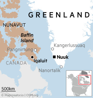 Mapa del vuelo de Groenlandia