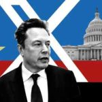 Montaje de imágenes de Elon Musk con el logo de la X y el Capitolio de Washington DC como fondo