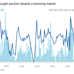 Gráfico que compara el volumen de OPI de EE. UU. en miles de millones de dólares con el cambio porcentual interanual en el índice S&P 500 de 1995 a 2024