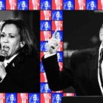 Montaje de imágenes de Kamala Harris y Donald Trump extraídas de su debate