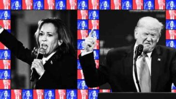 Montaje de imágenes de Kamala Harris y Donald Trump extraídas de su debate