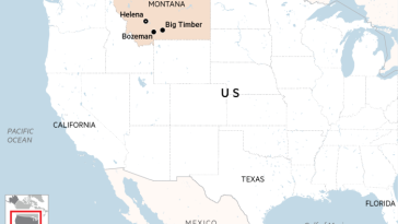 Mapa que muestra la ubicación de Big Timber y Bozeman en Montana