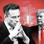 Montaje de imágenes de Elon Musk y Donald Trump con el fondo del edificio del Capitolio, el lanzamiento de un cohete SpaceX y el logo de Tesla.