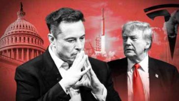 Montaje de imágenes de Elon Musk y Donald Trump con el fondo del edificio del Capitolio, el lanzamiento de un cohete SpaceX y el logo de Tesla.