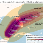 Mapa que muestra la trayectoria prevista del huracán Milton, que se prevé que toque tierra en Florida como tormenta de categoría 4.