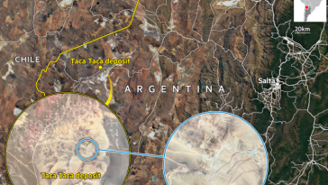 Mapa que muestra la ubicación del depósito de cobre Taca Taca en el norte de Argentina