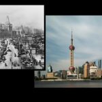 El Bund de la época colonial y el distrito financiero de Pudong en Shanghai