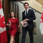 Chrystia Freeland, Canada’s deputy prime minister and finance minister, left, and Justin Trudeau, Canada’s prime minister