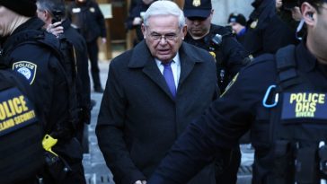 Bob Menendez departs Manhattan Federal Court after his sentencing on January 29 2025 in New York City