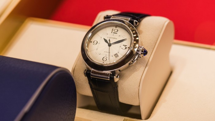 A Pasha de Cartier wristwatch on display in a Cartier store