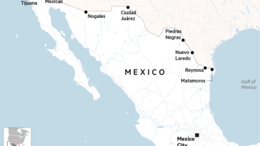 Mapa que muestra las principales ciudades fronterizas de México