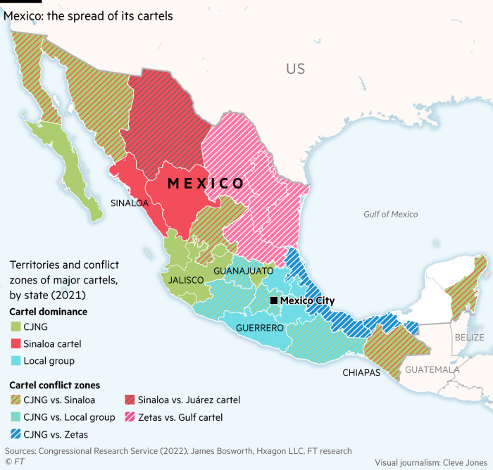 México: La propagación de sus carteles. mapa